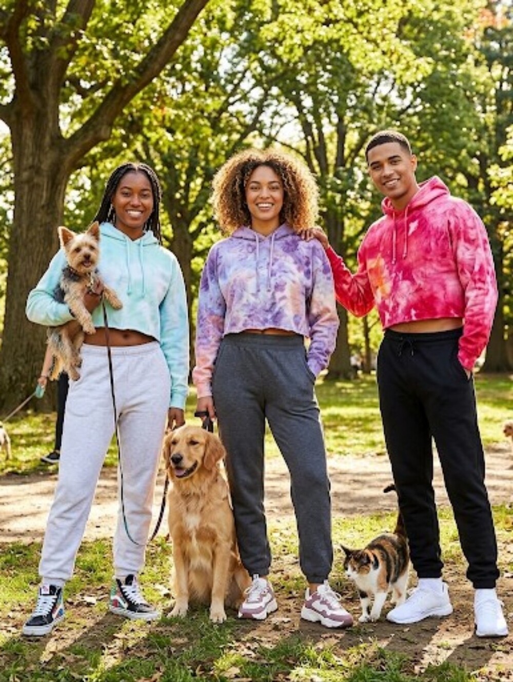 3/Set Of THREE Colorful Tie-Dye Cropped Champion Hoodies